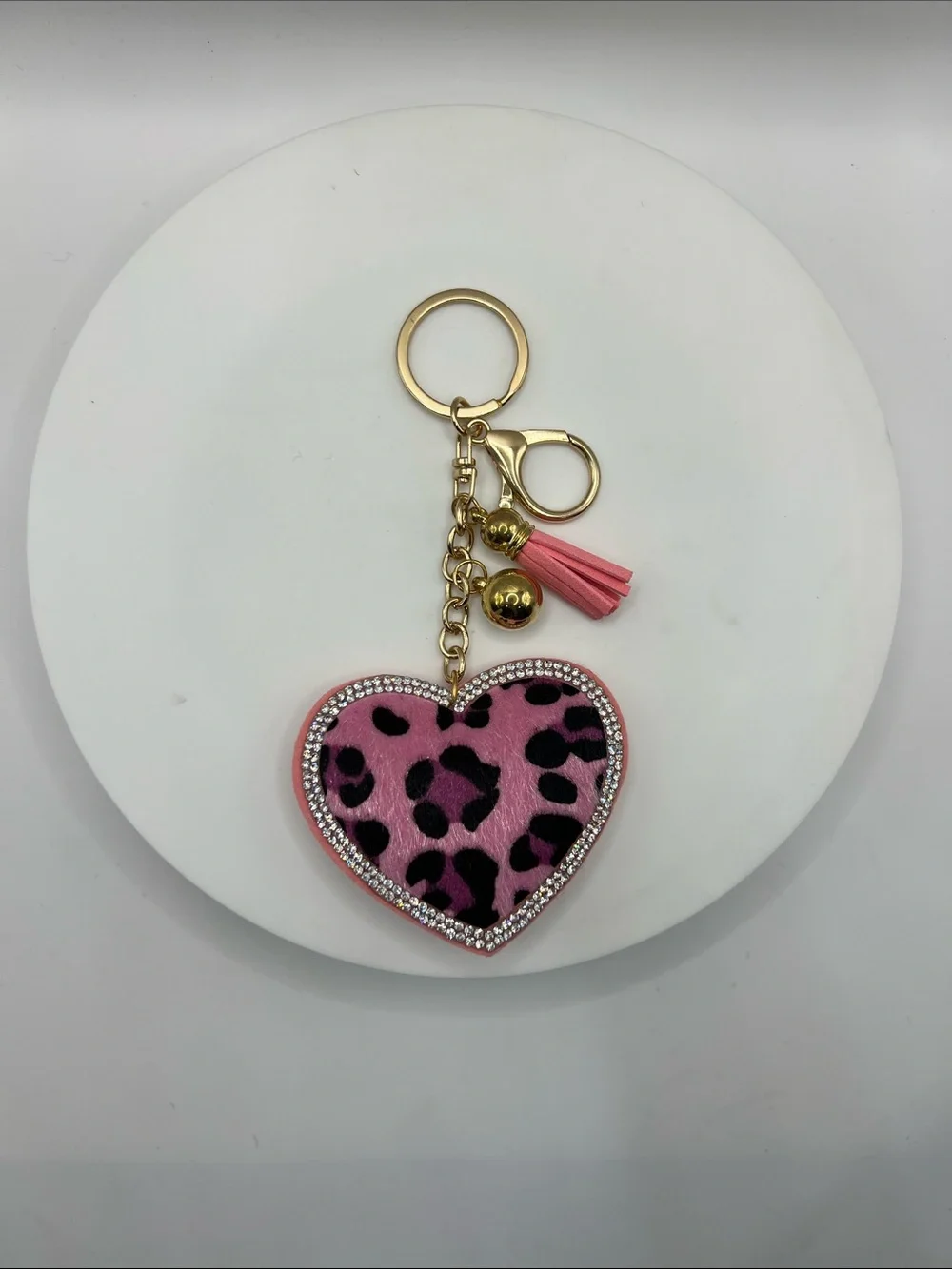 758. Heart Leopard Print Tassel Keychain